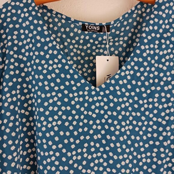 Yoins flower print v neck long open. Lie blouse size L. New with tags - Picture 2 of 4
